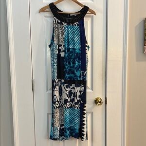 Blue/Black Beaded Neckline Midi Cocktail Dress  by Luxe Carmen Marc Valvo - 2X -